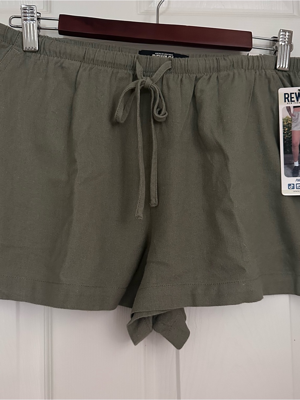 Rewash Women's Large Green Linen Blend Drawstring Shorts Pockets Summer NWT